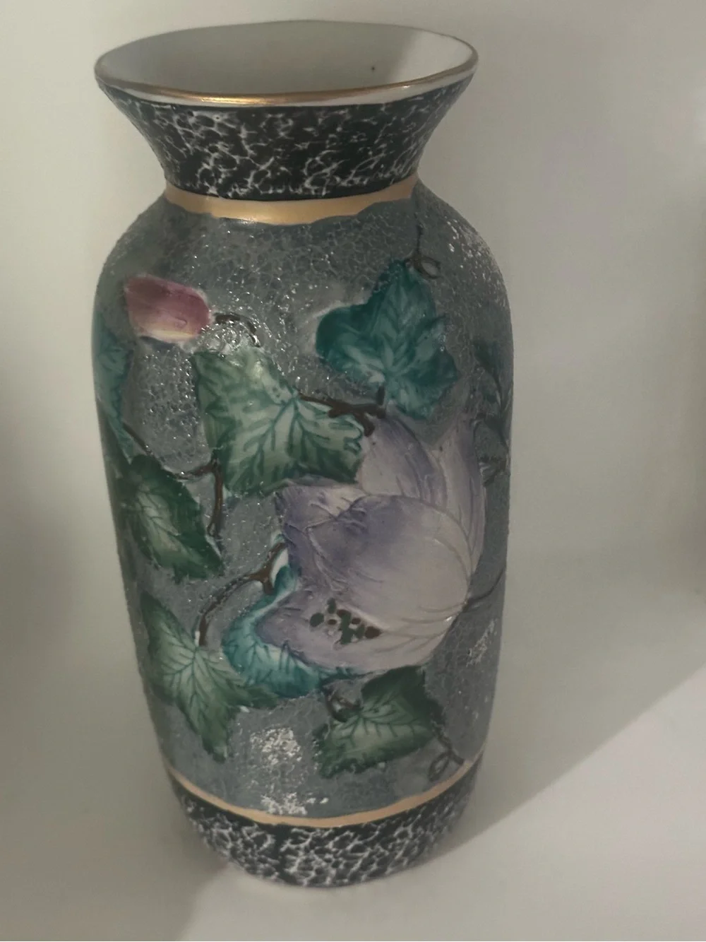Decorative Floral Ceramic Vase with Pink Lotus Motif